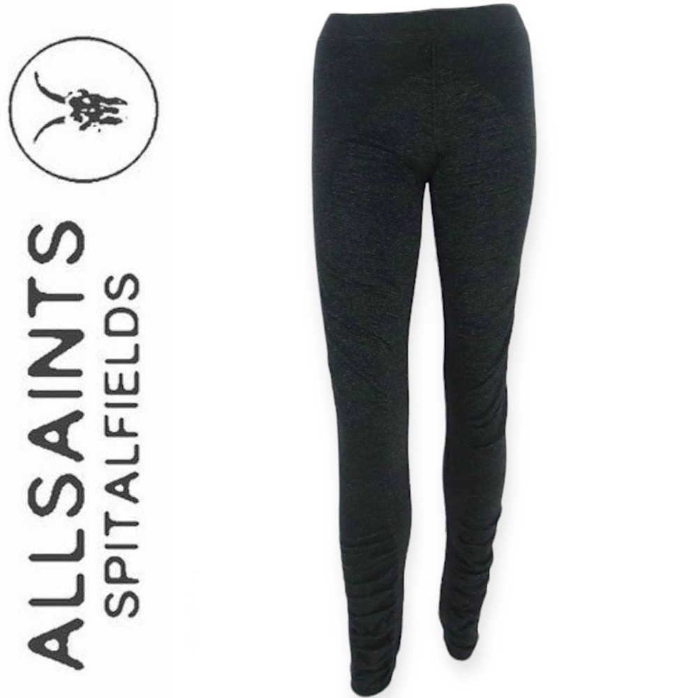 All Saints Spitalfields Vikrama Leggings Knit Ruched Black Gold Metallic Stripe